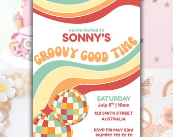 Disco Party Invite | Groovy Party Invitation | Digital Template | Customizable