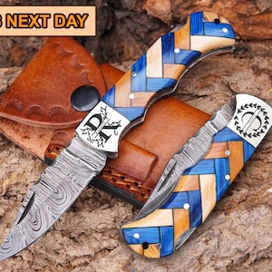 Coltellino tascabile personalizzato con manico in legno / Coltello pieghevole inciso / Regalo fatto a mano per uomo / Regalo per la festa del papà / Regalo per lo sposo, coltello da campeggio