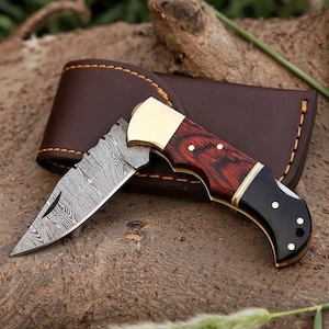 COLTELLO TASCABILI Damasco personalizzato, coltello pieghevole con manico in osso e legno, regalo per sposo, papà, figlio, marito, matrimonio, pesca, compleanno