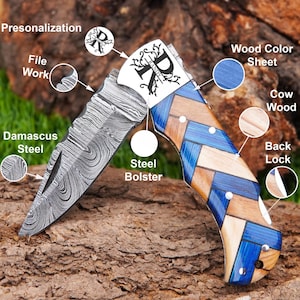 Coltellino tascabile con incisione personalizzata, coltello pieghevole personalizzato con impugnatura in legno e fodero in pelle, regalo per lui, sposo o coltello per la festa del papà