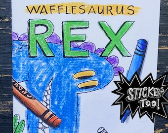 Travel Kit for Kids - Coloring book, hidden objects, memory match and more. Wafflesaurus Rex sticker sheet included.