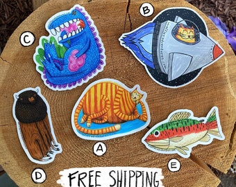 Waffles Vinyl Stickers - Waffles the Adventure Cat and friends