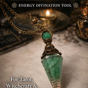 Green Aventurine Resin Pendulum | Antique Bronze Chain, Copper Coil, Divination Tool