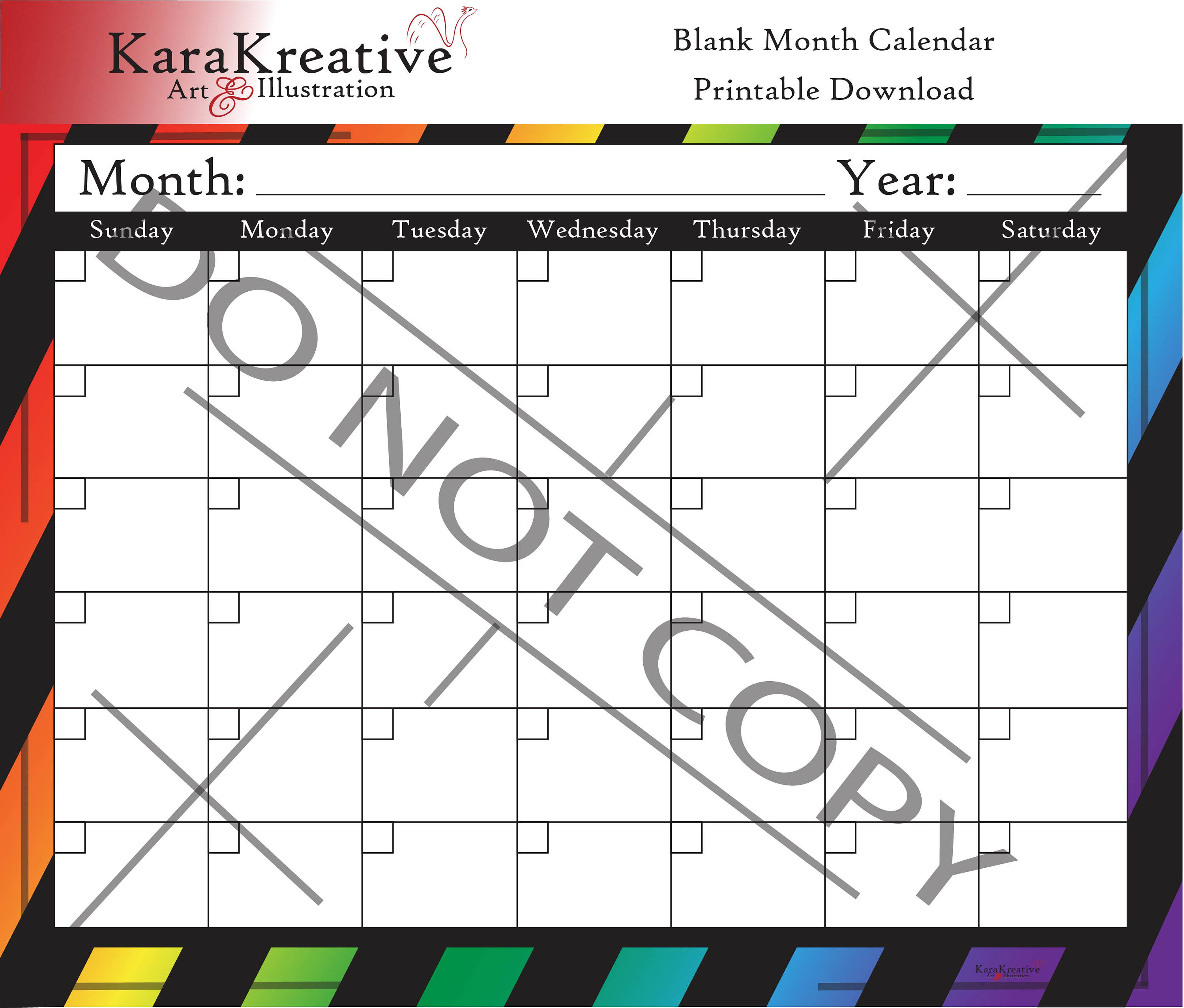 Blank Month Calendar Printable Download | Etsy