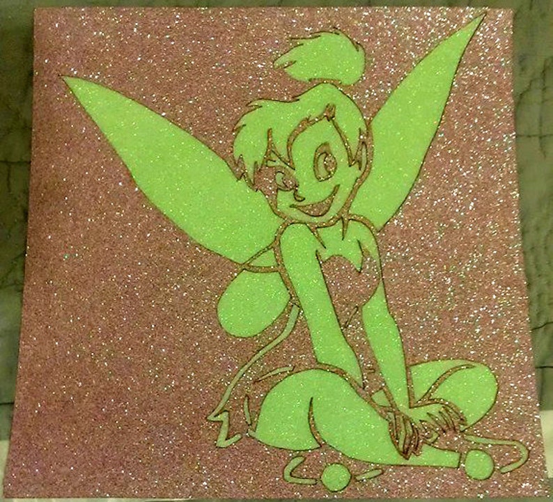Tinkerbell Green and Pink Glitter Poster Art Etsy