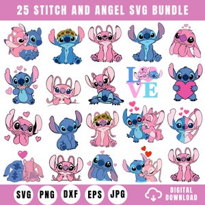 Stitch and Angel SVG Bundle, Stitch Svg, Angel svg, png Stitch Tshirt, Stitch Couple Svg, Stitch Love Svg, Angel, Stitch With Angel Svg Png,