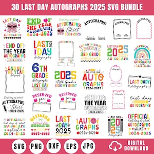 Lot 30 autographes 2025 le dernier jour, Svg fin d'école, autographe svg, Bruh We Out Png, Senior 2025, autographe officiel chemise, enseignant SVG