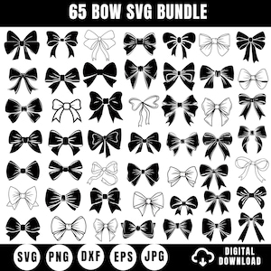 Pacchetto di nastri Boho in formato SVG, Papillon in formato SVG, Fiocco Coquette in formato SVG, Fiocco in formato SVG, Fiocco in formato SVG PNG, Fiocco per capelli in formato SVG, Clipart di fiocchi disegnati a mano, Pacchetto di nastri in formato SVG