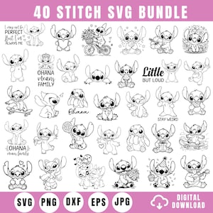 Stitch y Lilo SVG, paquete de contornos de Stitch SVG, ángel SVG, clipart de Stitch, Stitch PNG, dibujos animados de Lilo SVG, Stitch SVG Cricut, silueta SVG