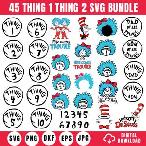 45 Thing 1 Thing 2 svg Png Bundle, Thing 1 und Thing 2 Katze im Hut svg, Thing Mom svg, Dr. Seuss inspiriert SVG, Thing Clipart, Thing 1 Mom