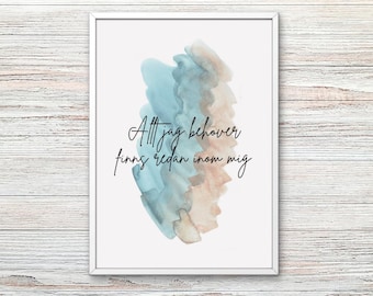 Poster – Allt du behöver finns redan inom dig | Digital Poster | Positivt Citat | Inre styrka Väggkonst | Self Love Quote Print | PDF