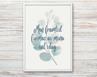 Poster – Min framtid formas av mina val idag | Digital Poster | Positivt Citat | Inre styrka Väggkonst | PDF | Motivational Quote Print