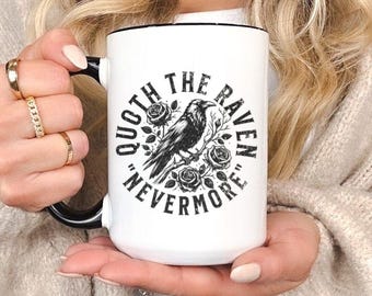 Quoth the Raven Nevermore Mug | Gothic Raven Coffee Cup | Poe Inspired Mug | Dark Academia Drinkware | Literary Gift for Book Lovers