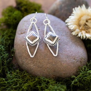 Handcrafted Sterling Silver Earrings with Speckled Natural Stone