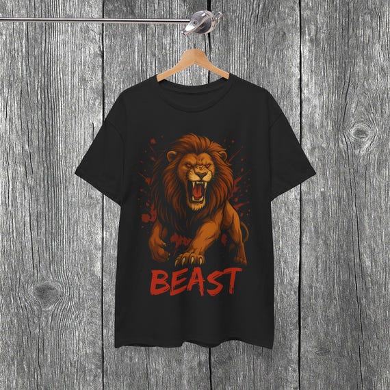 Gym Beast Mode T-shirt, Roaring Lion Graphic Tee, Alpha Workout