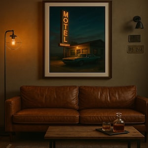 Vintage Motel Neon Sign – Desert Roadside Americana Art Print
