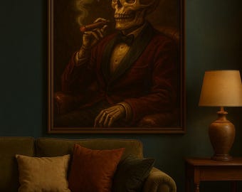 Skeleton Gentleman with Cigar – Gothic Poker Room Wall Art Print