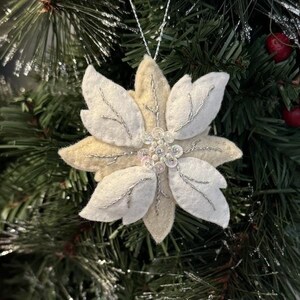 felt white poinsettia christmas ornament
