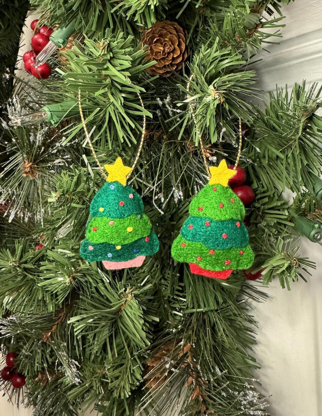 Pair of Mini Felt Christmas Tree Ornaments - Etsy