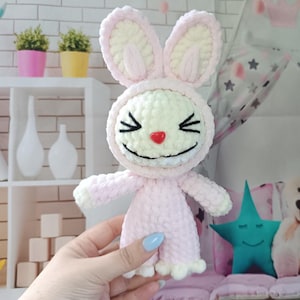 Labubu inspired crochet pattern Smiling bunny plush Halloween crochet plushies Creepy cute monster rabbit Amigurumi tutorial PDF in English