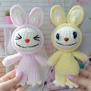 Labubu inspired crochet patterns Smiling bunny plush Halloween crochet plushies Creepy cute monster rabbit Amigurumi tutorial PDF in English
