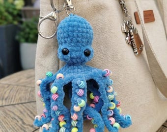 Octopus Crochet Pattern PDF Beaded Fidget Keychain No Sew Amigurumi Plushie Sensory Toy