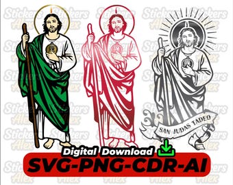 3 SVG San Judas Tadeo Para corte Vinil,sublimacion, PNG de San Judas para camisetas, calcomanías, tazas y más - Clipart