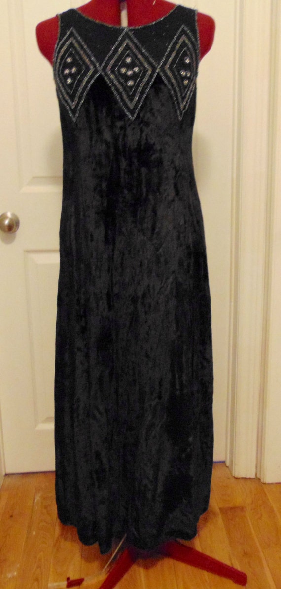 Vintage April Cornell Long Black Velvet Beaded Dre