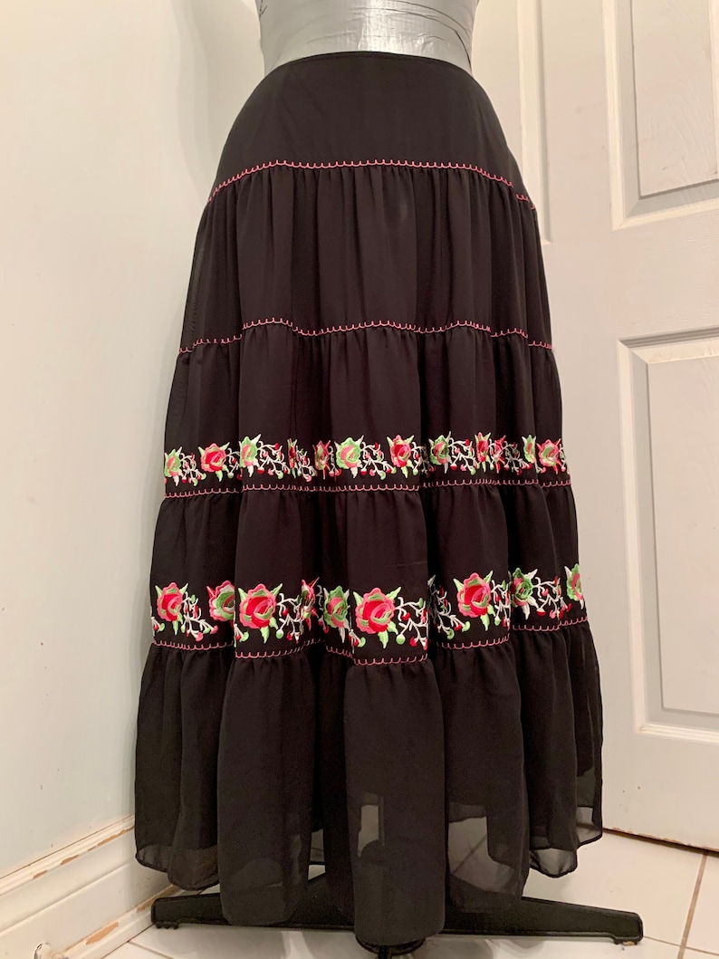 Mexican Fiesta Style Bianca Nygard Embroidered Tired Peasant Skirt Size 14