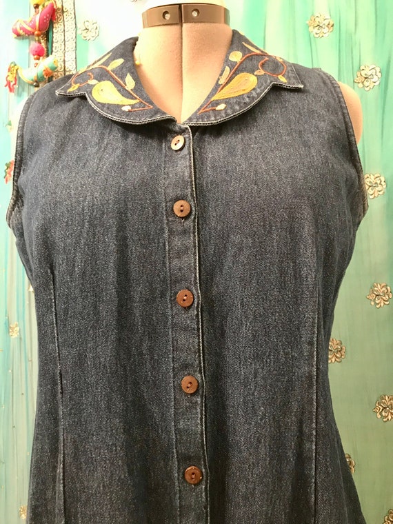 Vintage April Cornell Embroidered Denim Pinafore D