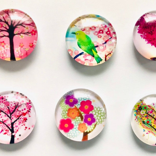 Tree of life magnet set Flower Magnet set of 6 glass magnets strong magnet set assorted spring colors 1 inch magnets Set 1