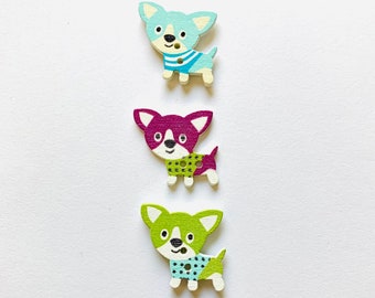 Chihuahua Magnet Set, Upcycled Wooden Dog Magnets, Colorful Office Decor