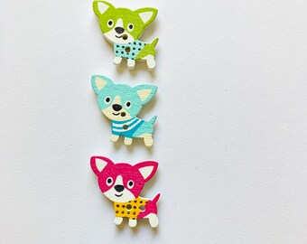 Chihuahua magnet set,  wood  with assorted colors 3 piece set, upcylced gift set