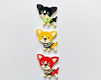 Chihuahua magnet set,  wood  with assorted colors 3 piece set, upcylced gift set