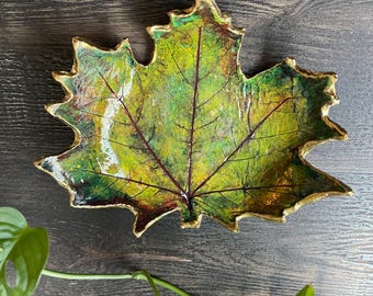 Maple Leaf Trinket Dish, Fall Decor, Handmade Jewelry Tray
