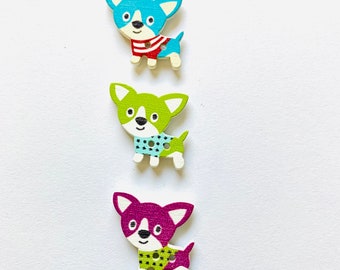 Upcycled Chihuahua Magnet Set, Wooden Dog Magnets, Office Decor