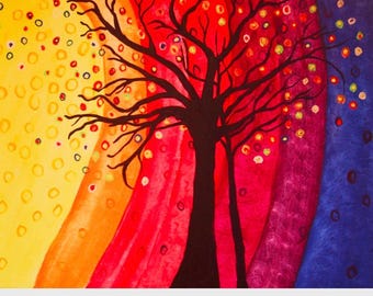 Rainbow Tree Art Print 5x7, Abstract Giclee Print