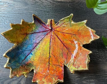Colorful Maple Leaf Trinket Dish - Fall Decor - Handmade Jewelry Holder