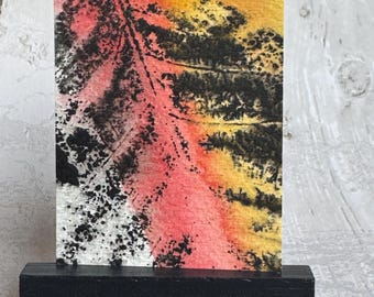 Abstract ACEO Original painting art card, abstract leaf
