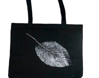 Leaf design canvas tote, reusable nature bag, artist created  one of a kind hand inked artist print  lot4