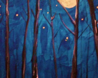 Blue Moon Night print, ACEO collectible Giclee,  Limited Edition Tree Abstract Karen J. Kolnes Something in the Night