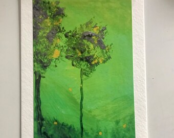 Lemon Tree Green Abstract Greeting Card Blank Edge of the Lemon Glade abstract tree art