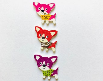 Upcycled Chihuahua Magnets, Wooden Dog Magnet Set