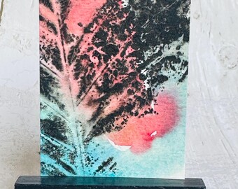Abstract ACEO Original painting art card, abstract leaf