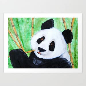 Carte de voeux Panda, panda noir et bambou, panda art une carte de voeux d'art Encre d'archives d'artiste canadien