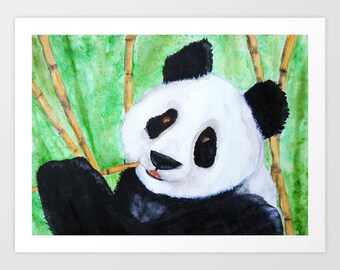 Panda greeting card, black panda and Bamboo ,  panda art an Art greeting card Canadian Artist archival ink