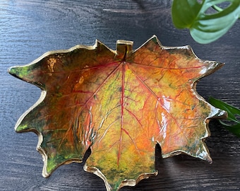 Maple Leaf Trinket Dish - Fall Decor - Autumn Colors Jewelry Holder