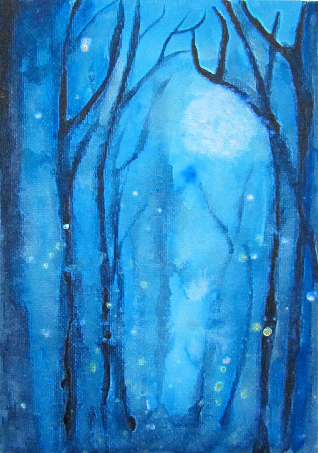 Moon and Fireflies, Mini Art ACEO Fireflies Abstract Blue Moon Giclee ...