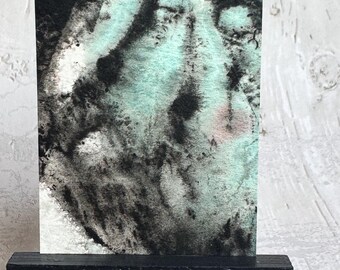 Abstract ACEO Original painting art card, abstract leaf