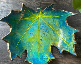 Hand Painted Leaf Trinket Dish - Decorative Jewelry Holder, Fall Decor